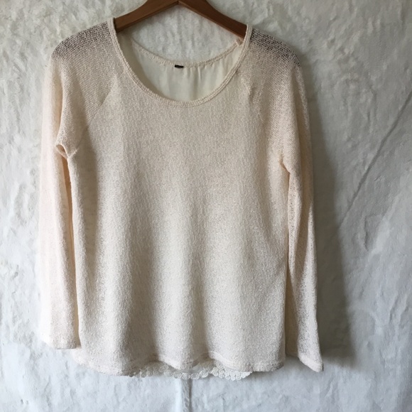 Sweaters - Cream Long Sleeve with Floral Lace Back Sweater